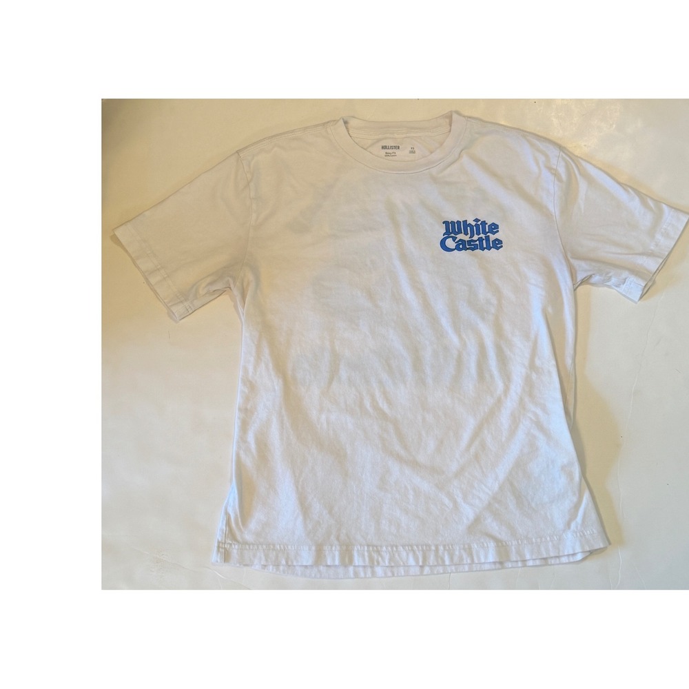 Hollister White Castle Graphic T-Shirt XS White Boxy Fit A Legend in a Bun Tee